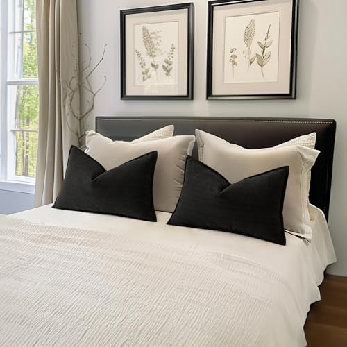 MIULEE Pack of 2 Black Decorative Lumbar Chenille Pillow Covers 12x20 Inch