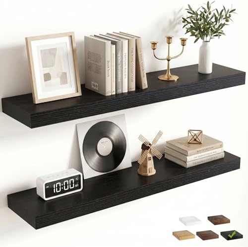 FLYJOE 30 Inch Floating Shelves for Wall Set of 2, 6.5" D Wood Grain Bathroom Shelves with Invisible Brackets, Easy Install Engineered Wood Storage Shelves for Kitchen, Living Room, Bedroom