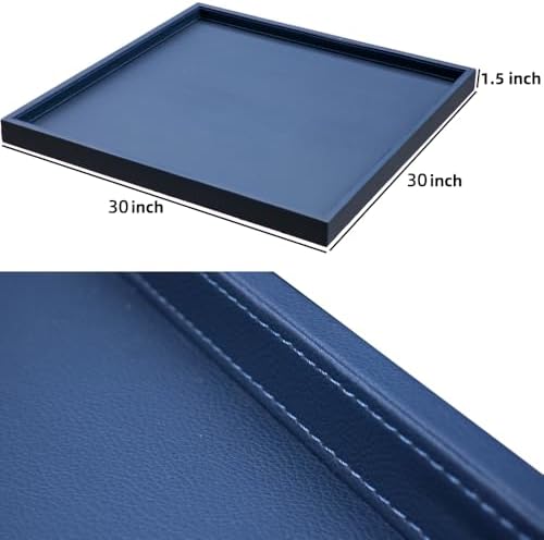 30 * 30 Inch Rectangular Ottoman Tray | Textured PU Leather, Waterproof & Heat-Resistant Storage for Coffee/Dining Tables, Sofa, Bed, Entertainment & Party (Navy Blue, 30 * 30in)