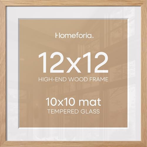 Homeforia 12x12 Natural Oak Picture Frame, High-End Wood, 10x10 Mat, Glass