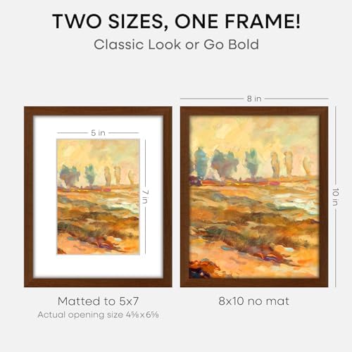 Homeforia 8x10 Brown Oak Picture Frame, High-End Wood, 5x7 Mat, Glass