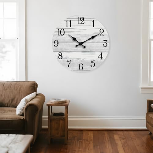 KECYET 18 Inch Wall Clock Battery Operated Gray White Silent Farmhouse