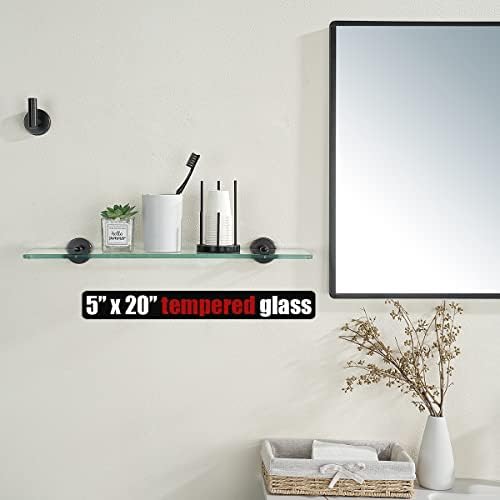 JQK Bathroom Glass Shelf Oil Rubbed Bronze, Tempered Glass Shower Storage 20 by 5 inches, 304 Stainless Steel ORB Wall Mount, TGS101L20-ORB