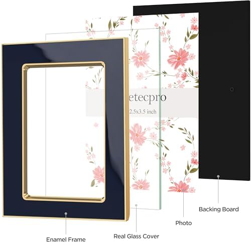 eletecpro 2.5x3.5 Enamel Picture Frame with Real Glass Cover, Navy, 2-Pack