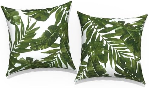 Outdoor Throw Pillow Covers 16x16 Inch, Square Patio Pillow Cases Pack of 2, Modern Decorative Back Cushion Covers for Patio Furniture Garden Couch Farmhouse, Palm Green