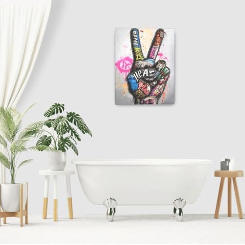 Banksy Motivational Wall Art Street Graffti Inspirational Wall Decor Hands Canvas Prints Painting Finger Artwork Decorations for Bathroom Bedroom Living Room Framed Gifts 16"x20"