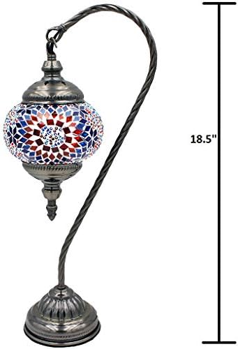 SILVERFEVER Handcrafted Mosaic Turkish Lamp Moroccan Glass Table Desk Bedside Light Bronze Base with E12 Bulb (Floral Burst Lattern)