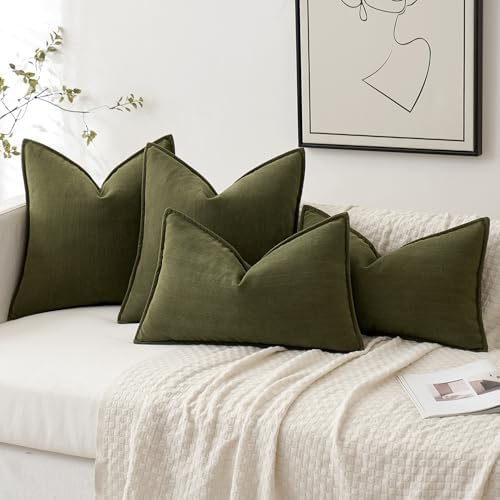 MIULEE Pack of 2 Olive Green Euro Shams Chenille Pillow Covers 26x26 Inch