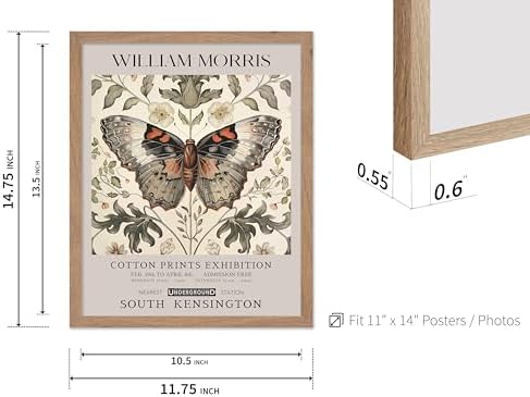 Poster Master William Morris Poster - Butterfly Print - Moth Illustration - Botanical Art - Flower Art - Exhibition Illustration - Animal Illustration - Floral Painting - Aesthetic Office or Bedroom Decor - 11x14 Beige Framed