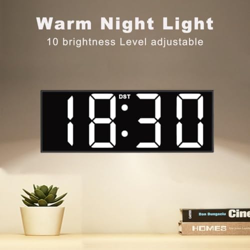JALL Digital Wall Clock Large Display with Big LED Numbers, Remote Control, 8 RGB Colors, Auto DST, Night Light for Classroom Living Room Bedroom Birthday Gift for Senior (White Font, 12 inches)