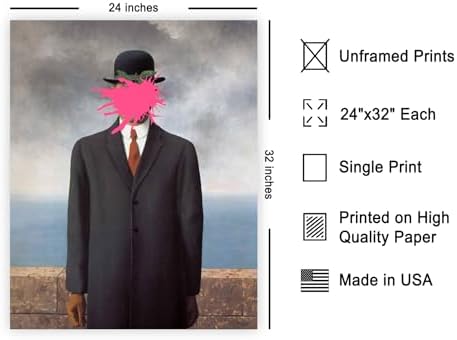 Poster Master Man in Overcoat Print - The Son of Man Painting Poster - Altered Art - Surreal Portrait Wall Design - Gift for Men & Women - Pop Art - Decor for Office or Bedroom - 24x32 Unframed Wall Art
