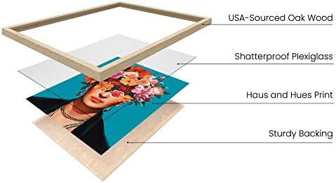 HAUS AND HUES Frida Kahlo, Mexican Art - Diego Rivera Frameable Prints, Female Empowerment Gifts, Frida Kahlo Flowers Mexican Wall Art (Beige Frame, 16x20)