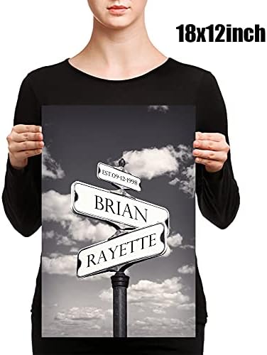 A&T ARTWORK Street Sign Black and White Canvas Prints Gift Your Names,the Date and romantic verses or write your own message Gift for Anniversary,Valentine's day,Wedding. 12X18 inches