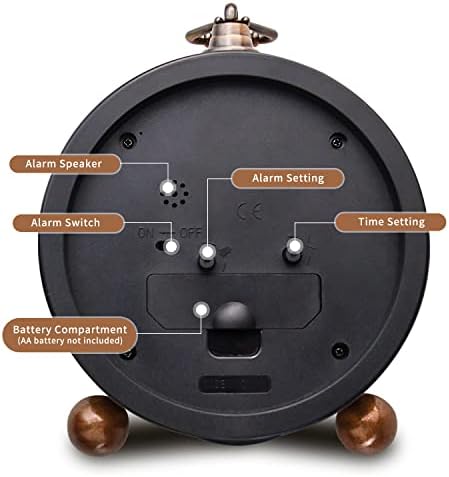 Gold Desk Alarm Clock for Bedroom Kids Modern Mantel Small Table Clock Desktop Farmhouse Tabletop Metal Battery Operated Clock for Bedside Living Room Office Silent 5.5 Inches (Arabic)