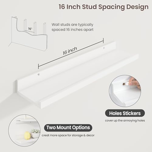 Axeman Picture Ledge Shelf, 24 Inch White Floating Shelves Set of 3