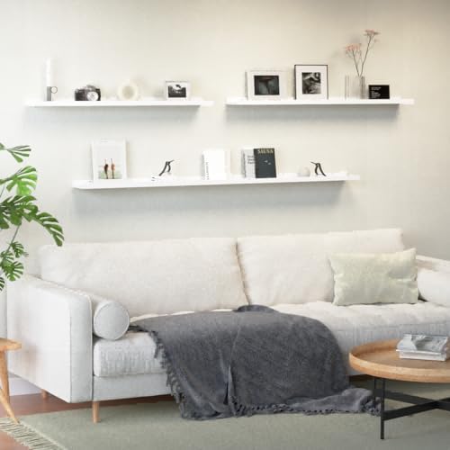 Boswillon Floating Shelves Set of 2, Long Wall Shelf with Lip, 72in, White