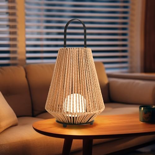 Cordless Lamp Rechargeable Table Lamp with Woven Shade, Wireless Portable Battery Operated Lamp, Small Decorative Ambient Table Lamp for Bedside, Indoor &Outdoor Table Light