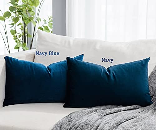Navy Decorative Lumbar Velvet Throw Pillow Covers 12x20 inch Set of 2 with Zipper Luxury Soft Solid Rectangle Cushion Covers Case for Sofa Couch Bed Living Room