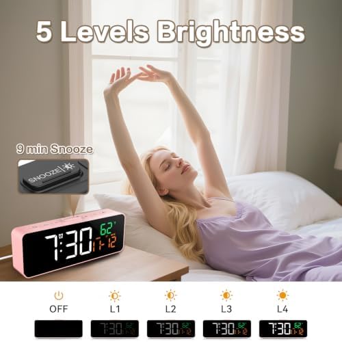 Netzu 3-in-1 Digital Clocks for Living Room, Small & Compact Alarm Clock