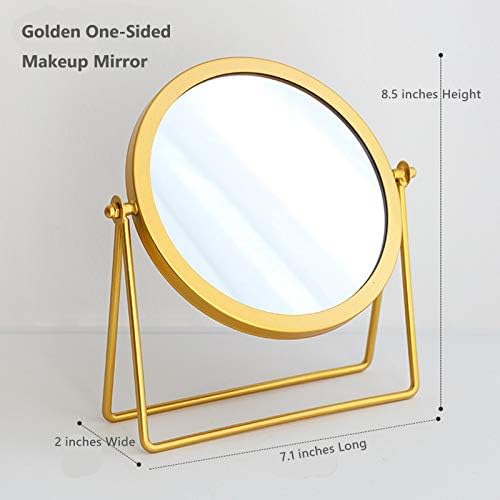 Geschaft Golden Tabletop Single Sided Makeup Mirror, 360°Rotation Iron One-Sided Dressing Table Mirror, Round Swivel Desktop Stand Mirror (Golden - Round),7.1'' (L) x 2'' (W) x 8.5''(H)