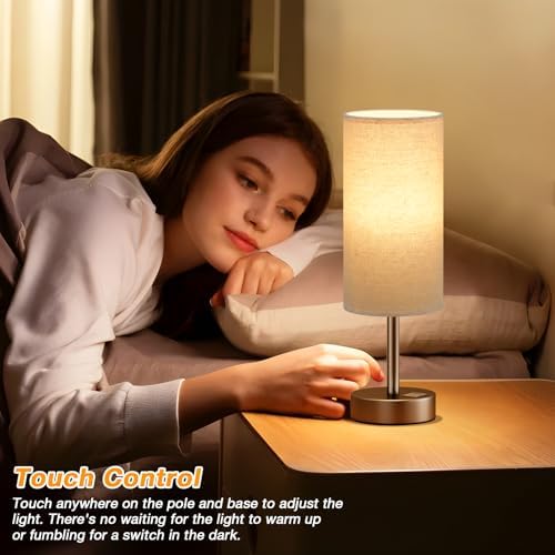 Dicoool Bedside Table Lamp for Bedroom - 3-Way Dimmable Touch Lamp, USB A+C