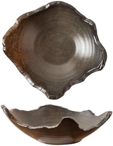 8" Small Ceramic Decorative Bowl 1 Pice – Irregular Rim Reactive Glaze Candy Plate, Berry Bowl, Entryway Catchall, Japanese Style Fruit Dish for Tabletop or Home Decor (Black)