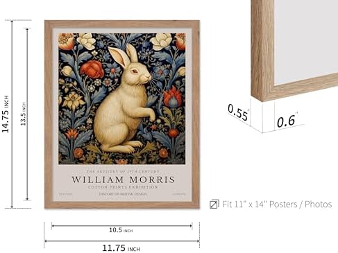 Poster Master William Morris Poster - White Rabbit Print - Flower Art - Animal Illustration - Floral Illustration - Bunny Illustration - Great Office or Bedroom Decor - 11x14 Beige Framed