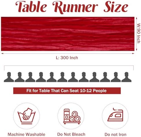 6 Pieces Red 10FT Cheesecloth Table Runner Boho Gauze Fabric Table Runner Rustic Sheer Runner for Wedding Birthday Baby Shower Party Boho Table Decoration