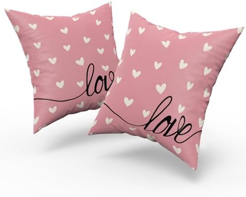 Giwawa Valentines Day Pillow Covers Set of 2 Pink Love Hearts Throw Pillowcases Romantic Double Sided Decorative Cotton Square Cushion Covers 20x20inch for Sofa Couch Bedding Wedding Anniversary