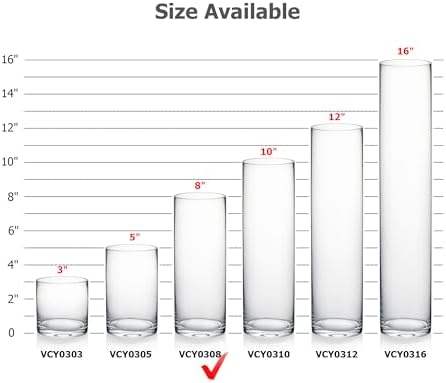 WGVI Quality Thick Clear Cylinder Glass Vases, 3" W x 8" H, Bud Vase Skinny Narrow Floral Bouquet Flower Container for Wedding Centerpieces Tabletop Décor Brush Pen Holder, Bulk Wholesale, 12 Pieces