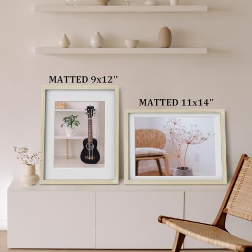 Egofine 12x16 Picture Frames Set of 4, Made of Solid Wood Covered by Plexiglass 9x12 and 11x14 with Mat or 12x16 without Mat, for Wall Mounting Photo Frame Distressed Wood Grain