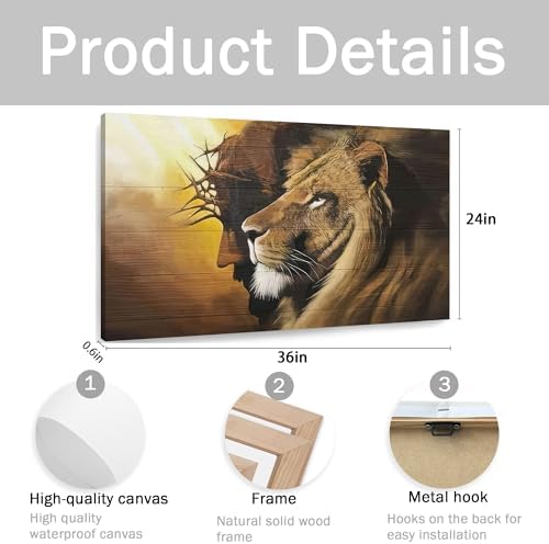 Fantasy Artists Framed Jesus Christ Canvas Wall Art The Lion of Judah Christian Painting Prints Biblical Wall Decor Religious Room Decor for Church Prayer Room Christian Schools Hospitals 24'' x 36''