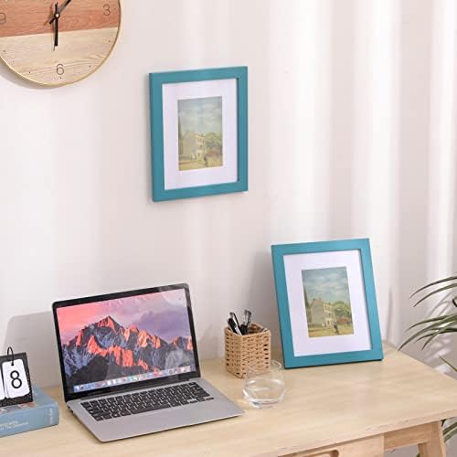 Muzilife Teal 8x10 Wood Picture Frame with Mat, Real Glass Cover, 2 Pack