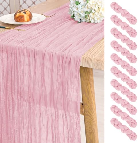 10 Pack Light Pink Cheesecloth Table Runner Long,21.5 x 120 Inch