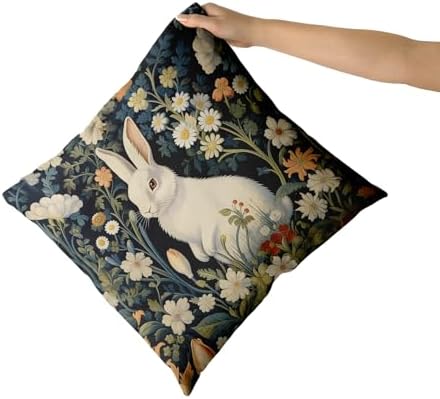 Giwawa 2PCs Easter Bunny Pillow Covers 18"x18" Cute Rabbit Boho Flowers Square Pillowcases Black Spring Floral Wildflower Cotton Throw Cushion Covers for Sofa Couch Patio Indoor Outdoor Decor