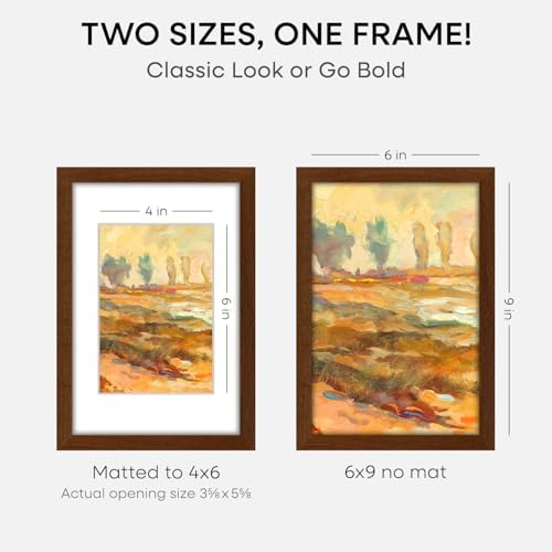 Homeforia 6x9 Brown Oak Picture Frame, High-End Wood, 4x6 Mat, Glass