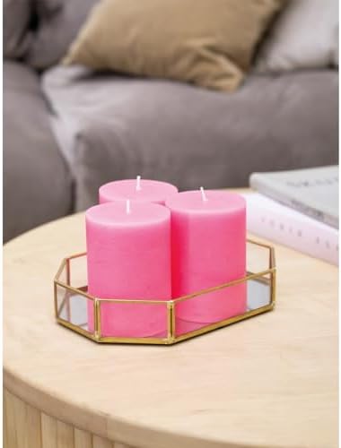 CANDWAX 3x4 Pink Pillar Candles Set of 3 - Long Burning Unscented Smokeless Dripless Pillar Candles - Pink Candle Set for Wedding, Special Occasions and Ordinary Dinners - Spring Candle Pillars
