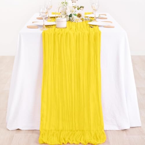 Yellow Guaze Cheesecloth Table Runner Rustic Table Decor 10ft