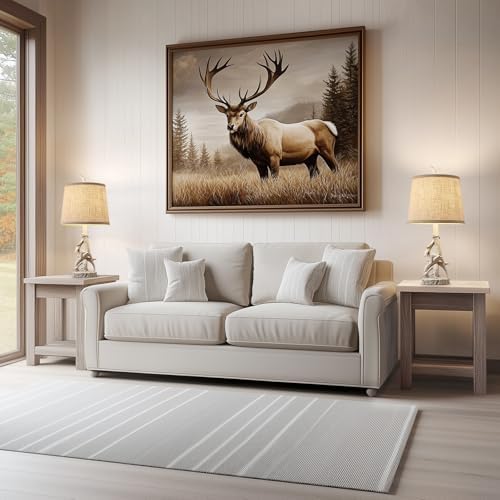 23'' Farmhouse Table Lamps for Bedroom Rustic Deer Antler Table Lamps Set of 2 Bedside Nightstand Lamp Western Log Cabin Lamp for Living Room Study Room Desk, White