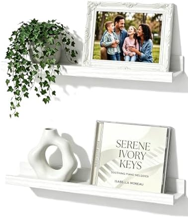 White Picture Ledge Shelves, 16 Inch Floating Wall Shelf Set of 2