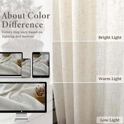 Pitalk 60 Inch Wide Curtains for Kids Bedroom Boys Girls 90 Inches Long 2 Panels Back Tab Pocket Natural Linen Sheer Extra Wide Large Cream Ivory Curtains for Nursery Room Playroom Closet Doors 60x90