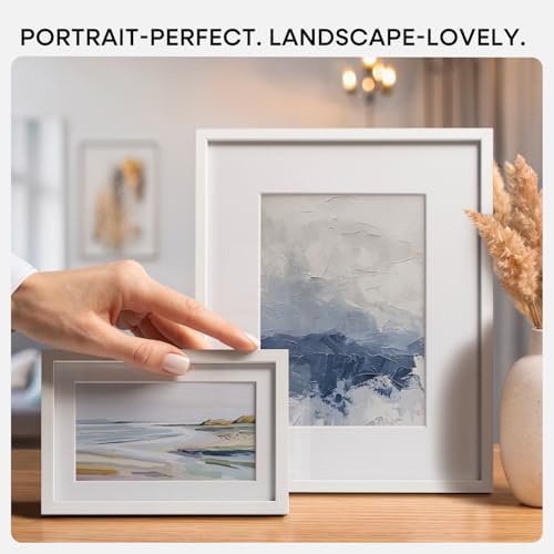 Homeforia 8x12 White Picture Frame, High-End Metal, 6x8 Mat, Glass