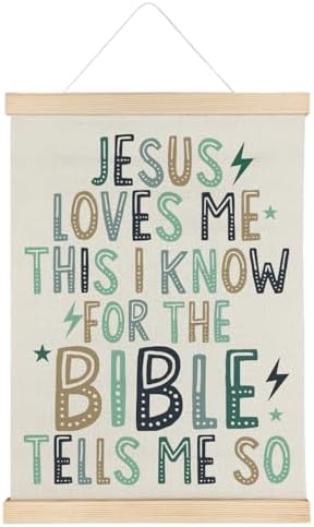 SereneHanctuary Christian Kids Wall Art, Bible Verses Wall Decor,Jesus Loves Me Poster Hanger Frame for Bedroom Nursery Kids Toddler Room Decor,12X16Inches