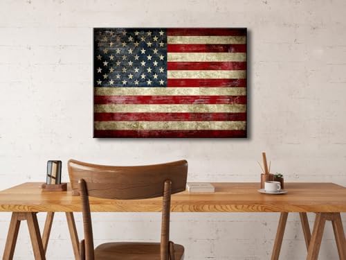 Pyradecor Old Vintage American Flag Canvas Prints Wall Art Pictures Paintings for Living Room Office Home Decorations Modern Abstract Landscape Artwork 28"x20"