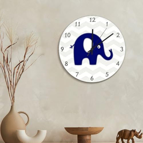 ArogGeld Navy Blue Grey Elephant Wall Clock for Kid Room Nursery Wood Clock