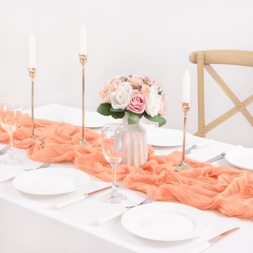 3 Pack Peach Pink Cheesecloth Table Runner 10ft Coral Sheer Gauze Decor