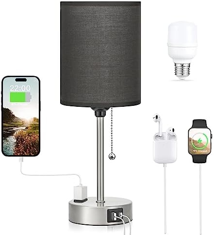 Small Bedside Table Lamp for Bedroom - Desk Lamp with USB Ports for Dorm