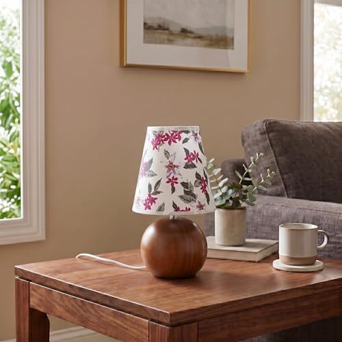 Vintage Wooden Night Lamp, Wood Base Fabric Lampshade, Adjustable Light Color and Brightness with Power-Off Memory, Safe USB Powered, Retro LED Table Light for Bedroom Living Room Office (Red Flowers)