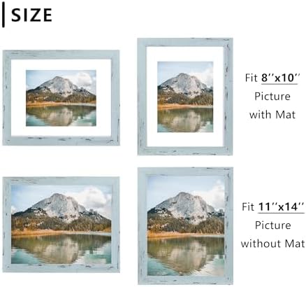 11x14 Picture Frame, Wall Gallery Photo Frame, Displays 11x14 inches without Mat or 8x10 inches with Mat, Blue 11x14 Frames