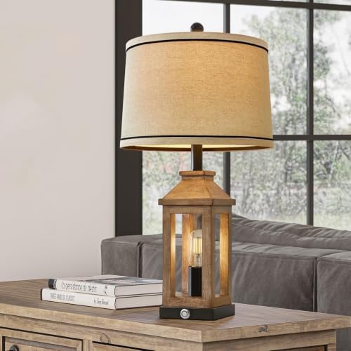 G-SAFAVA 23.75" Farmhouse Table Lamps USB A+C Charging Ports 3-Way Dimmable